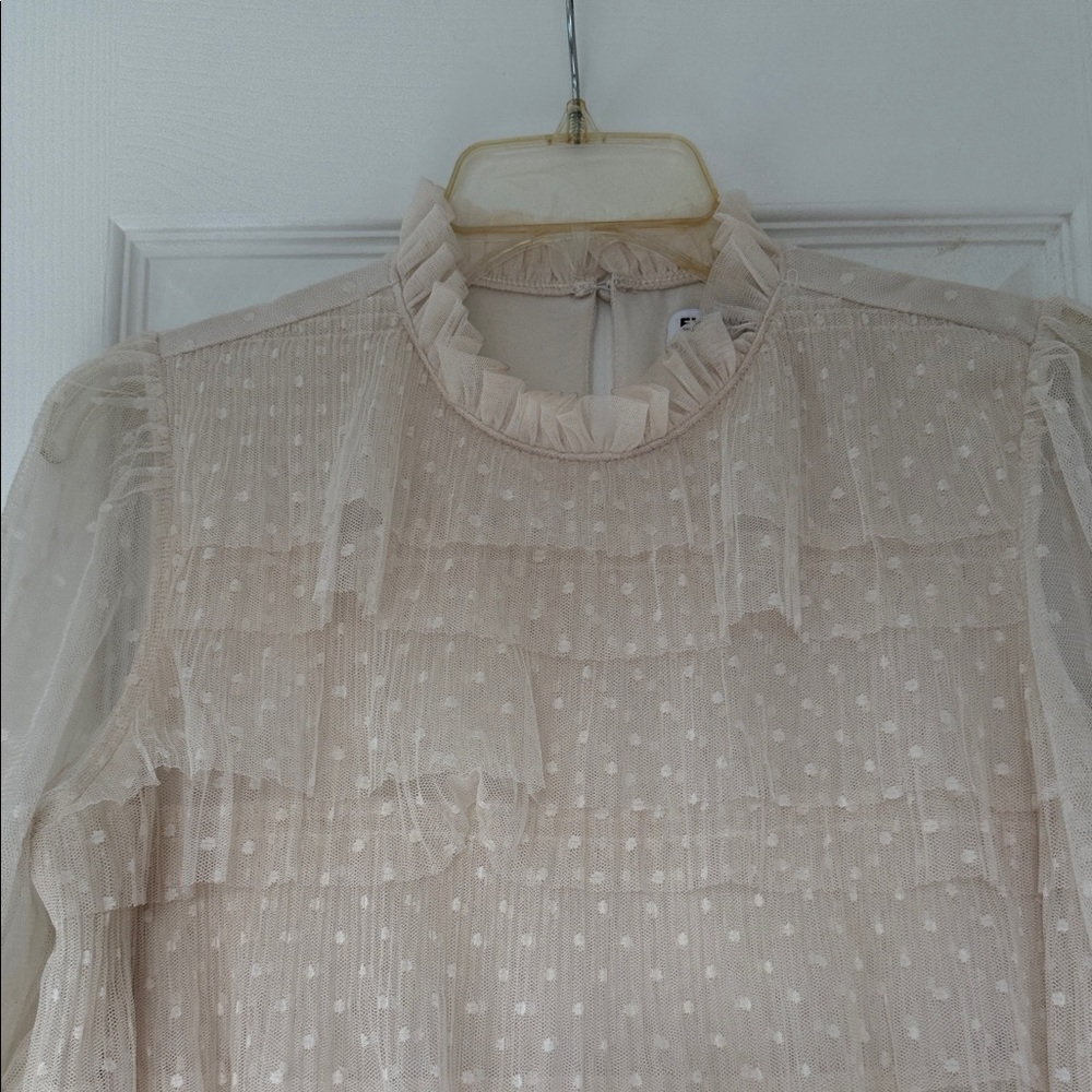 Express Cream Sheer Ruffled Blouse - Picture 2 of 4